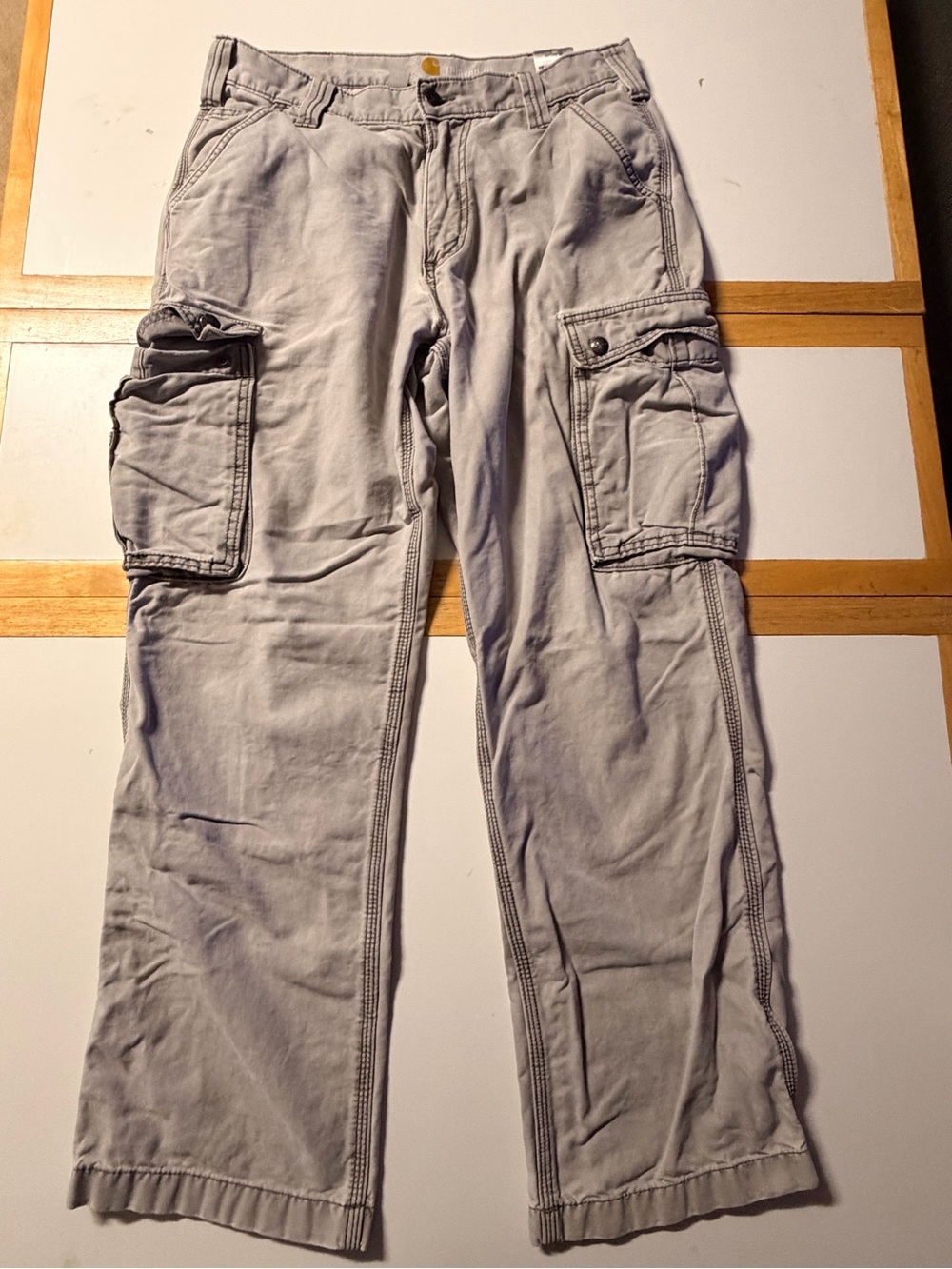 CARHARTT Relaxed Fit Men's 32x29.5 Carpenter Snap Cargo Work Wear Pants Gray